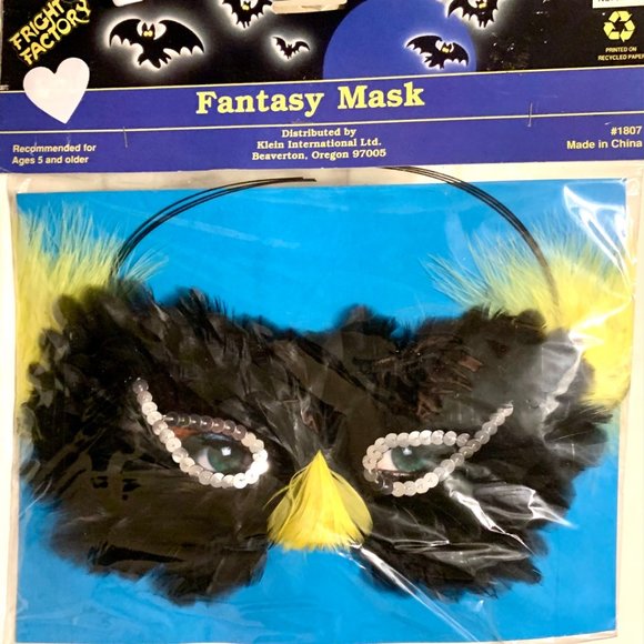 Fright Factory Klein International Ltd Accessories - Vintage Fright Factory Fantasy Feather Bird Masquerade Mask Halloween Mardi Gras